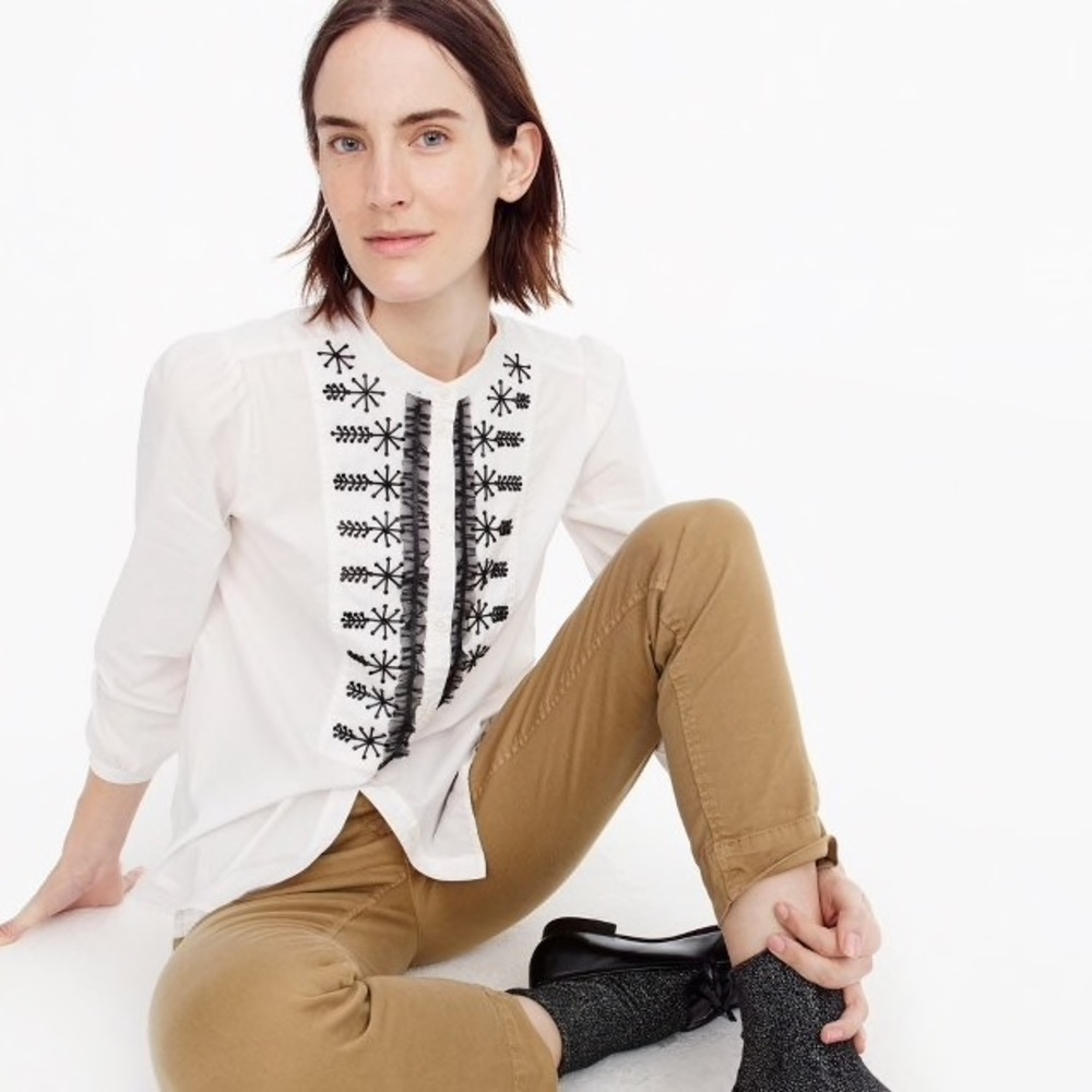 J. Crew Embellished button-up white poplin